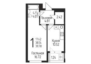1-к квартира, строящийся дом, 40м2, 8/24 этаж