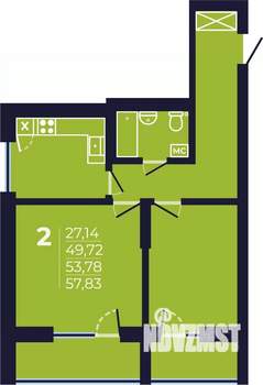 2-к квартира, строящийся дом, 54м2, 5/25 этаж