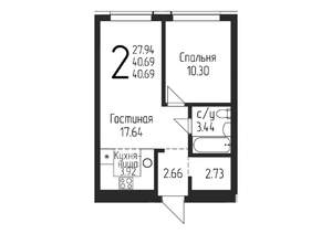 1-к квартира, строящийся дом, 41м2, 3/24 этаж