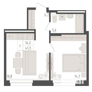 1-к квартира, вторичка, 41м2, 11/23 этаж