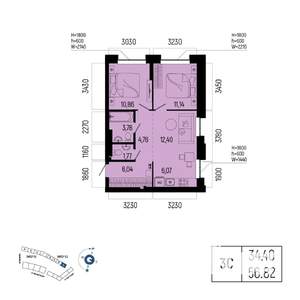 3-к квартира, вторичка, 57м2, 18/25 этаж