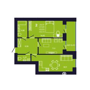 2-к квартира, вторичка, 66м2, 8/12 этаж