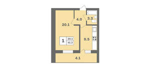 1-к квартира, вторичка, 41м2, 9/12 этаж