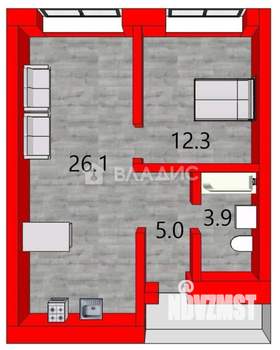 2-к квартира, сданный дом, 47м2, 16/23 этаж