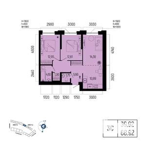 3-к квартира, вторичка, 69м2, 4/13 этаж