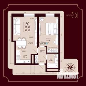 2-к квартира, вторичка, 47м2, 6/34 этаж