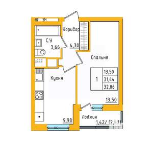 1-к квартира, строящийся дом, 33м2, 22/27 этаж