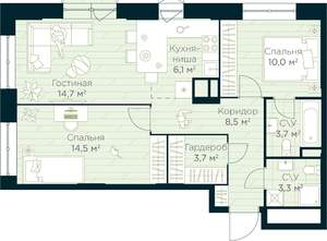 2-к квартира, вторичка, 65м2, 17/30 этаж