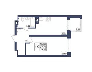 1-к квартира, строящийся дом, 39м2, 17/34 этаж