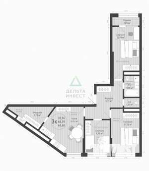 3-к квартира, вторичка, 70м2, 15/18 этаж