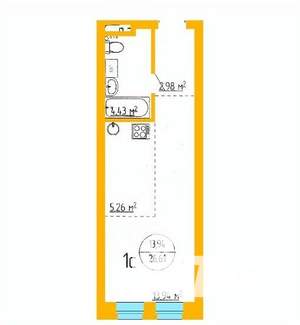 1-к квартира, вторичка, 27м2, 8/16 этаж