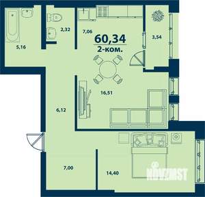 2-к квартира, вторичка, 60м2, 2/9 этаж