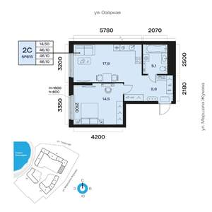 2-к квартира, вторичка, 46м2, 8/32 этаж