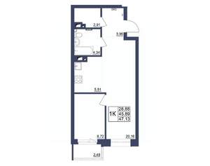 1-к квартира, строящийся дом, 47м2, 17/34 этаж