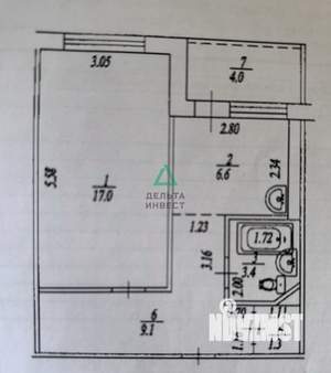 1-к квартира, вторичка, 39м2, 6/10 этаж