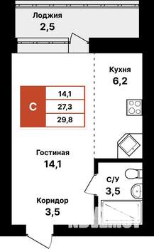 1-к квартира, вторичка, 30м2, 7/8 этаж