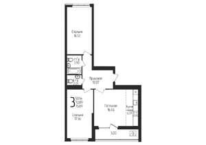 3-к квартира, строящийся дом, 76м2, 8/25 этаж