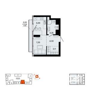 1-к квартира, вторичка, 27м2, 12/31 этаж