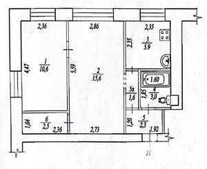 2-к квартира, вторичка, 42м2, 4/4 этаж