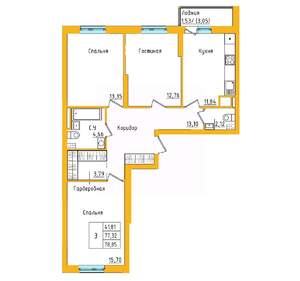 3-к квартира, строящийся дом, 79м2, 8/27 этаж