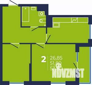 2-к квартира, строящийся дом, 54м2, 13/25 этаж