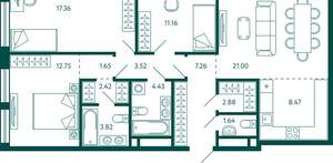 3-к квартира, строящийся дом, 98м2, 8/18 этаж