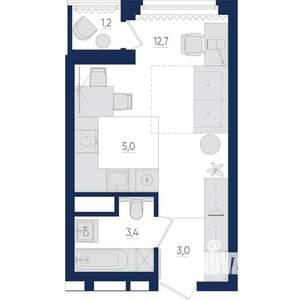 1-к квартира, вторичка, 25м2, 4/22 этаж