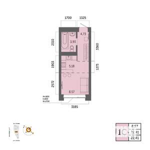 1-к квартира, вторичка, 22м2, 19/32 этаж