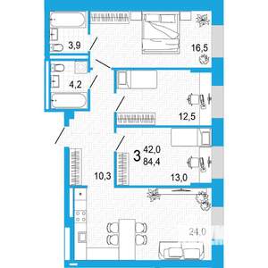 3-к квартира, вторичка, 84м2, 4/5 этаж