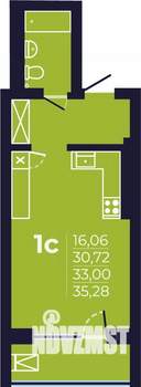 1-к квартира, строящийся дом, 33м2, 14/25 этаж
