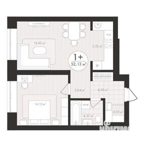 1-к квартира, строящийся дом, 52м2, 9/24 этаж