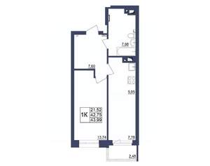 1-к квартира, строящийся дом, 44м2, 15/34 этаж