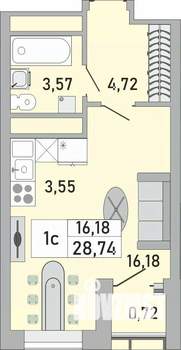 1-к квартира, строящийся дом, 29м2, 4/24 этаж
