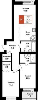 3-к квартира, вторичка, 74м2, 5/8 этаж