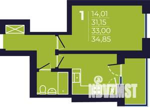 1-к квартира, строящийся дом, 33м2, 9/25 этаж