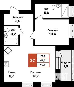 2-к квартира, вторичка, 51м2, 4/8 этаж