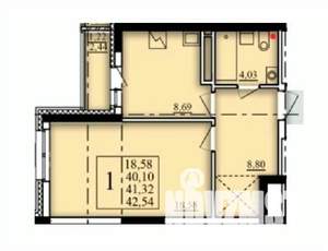 1-к квартира, строящийся дом, 41м2, 4/25 этаж