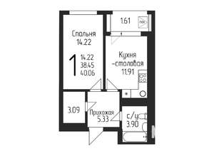 1-к квартира, строящийся дом, 40м2, 19/24 этаж