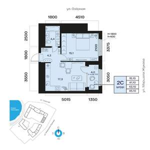 2-к квартира, вторичка, 43м2, 6/32 этаж