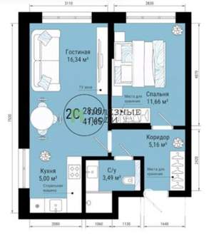 2-к квартира, вторичка, 42м2, 5/25 этаж