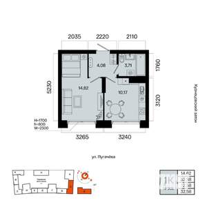 1-к квартира, вторичка, 33м2, 9/9 этаж