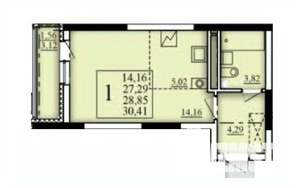 1-к квартира, строящийся дом, 29м2, 16/25 этаж