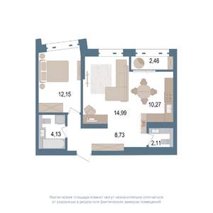 2-к квартира, вторичка, 54м2, 2/14 этаж
