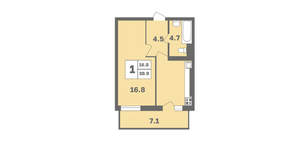1-к квартира, вторичка, 39м2, 9/12 этаж