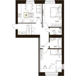 2-к квартира, строящийся дом, 67м2, 1/10 этаж