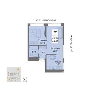 2-к квартира, вторичка, 45м2, 32/32 этаж