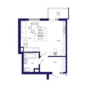1-к квартира, вторичка, 37м2, 18/25 этаж