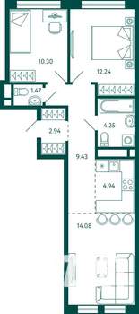 2-к квартира, строящийся дом, 60м2, 8/10 этаж