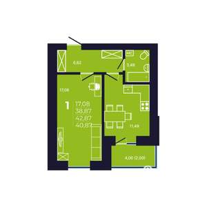 1-к квартира, вторичка, 41м2, 2/12 этаж