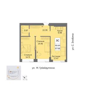 3-к квартира, вторичка, 68м2, 25/32 этаж